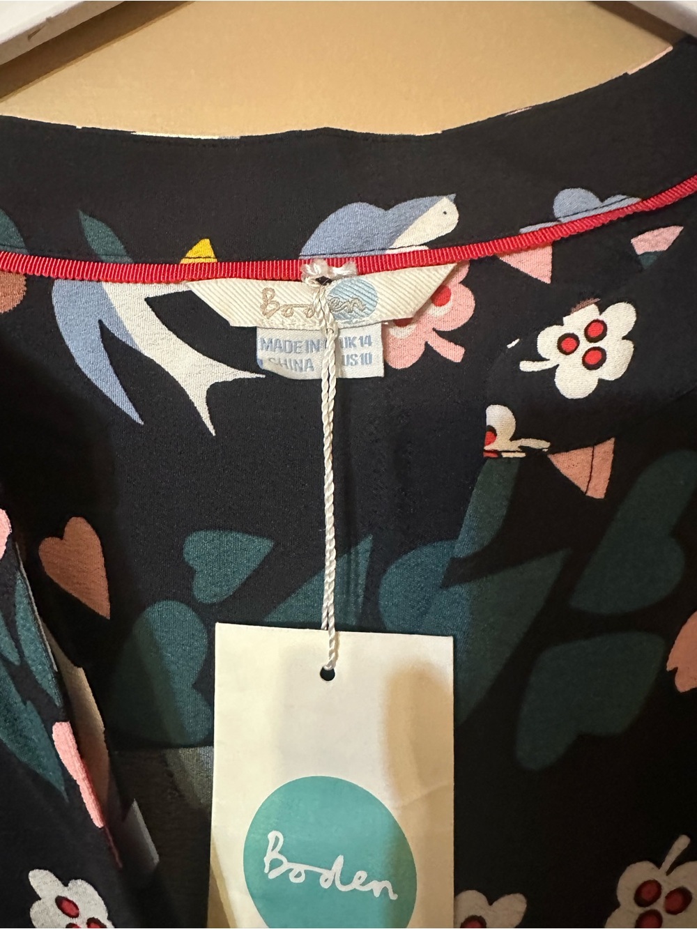 Boden Jessica Black Floral and Folk Lore Tie-Waist Long Sleeve Midi Dress - Picture 3 of 5